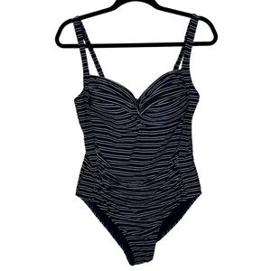 Nip Tuck One Piece Swimsuit Women’s Size 12 Navy White Nautical Stripes Ruching